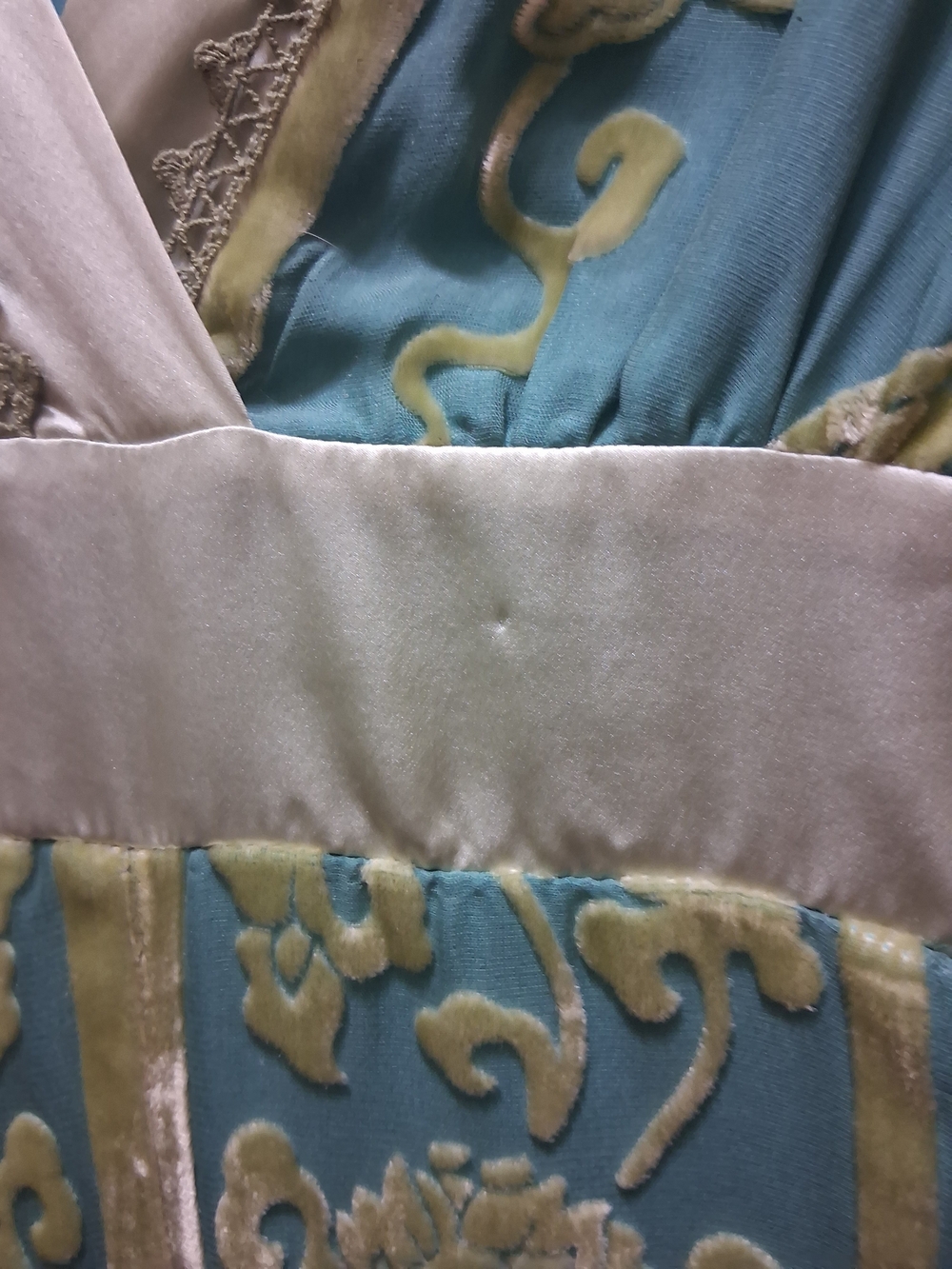 Hale Bob Silk Teal & Gold Velvet Burnout Dress - Picture 6 of 6